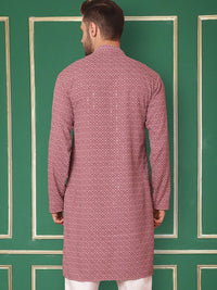 Jompers Geometric Embroidered Mandarin Collar Sequins Straight Kurta