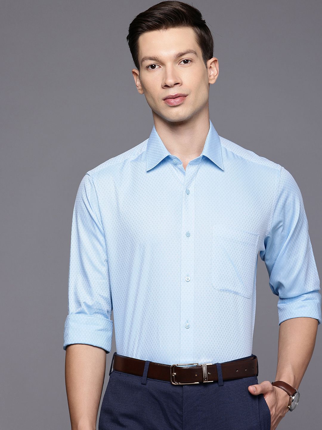 Raymond Slim Fit Geometric Self Designed Pure Cotton Formal Shirt