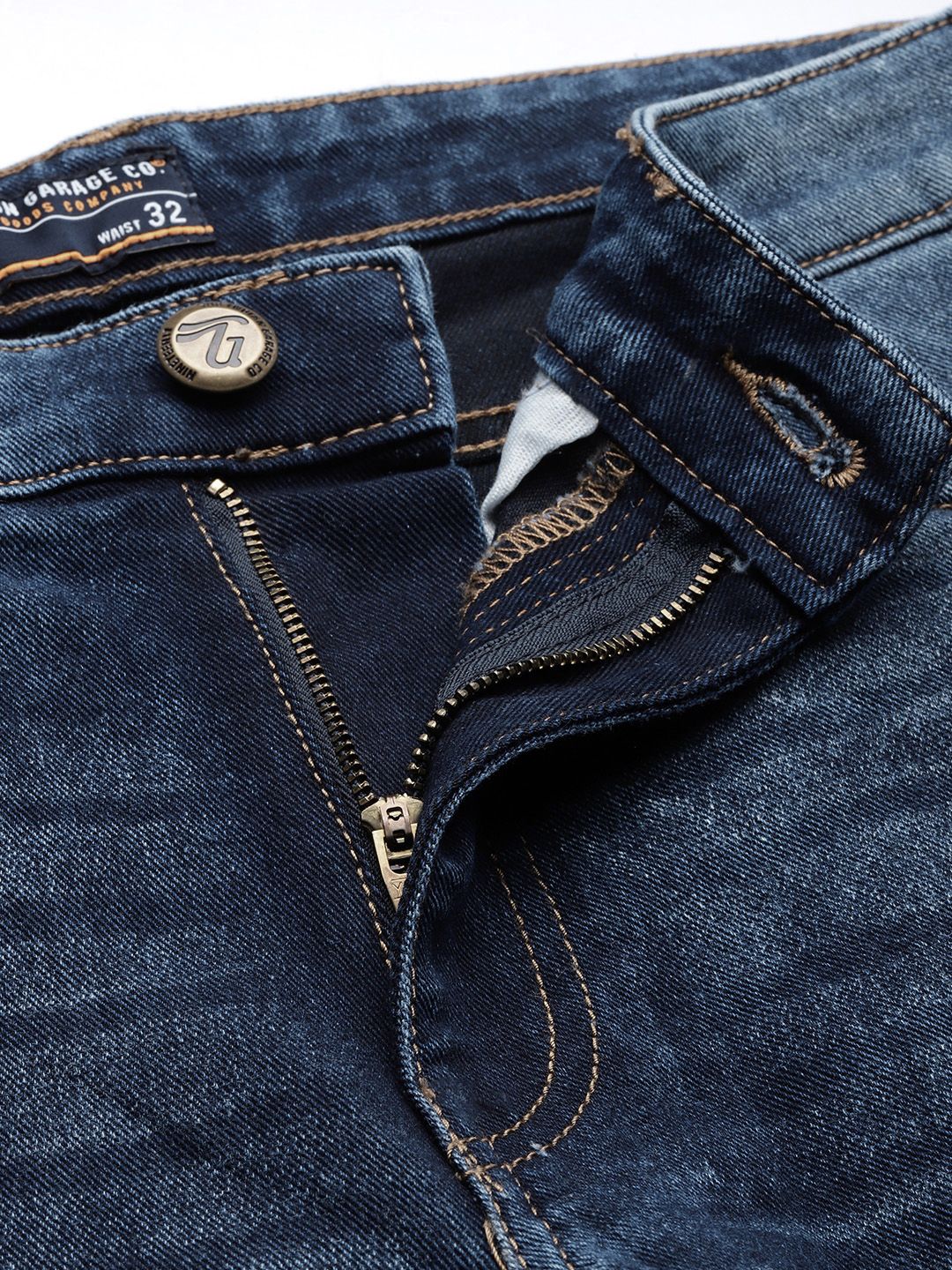 The Indian Garage Co Men Navy Blue Slim Fit Light Fade Stretchable Jeans