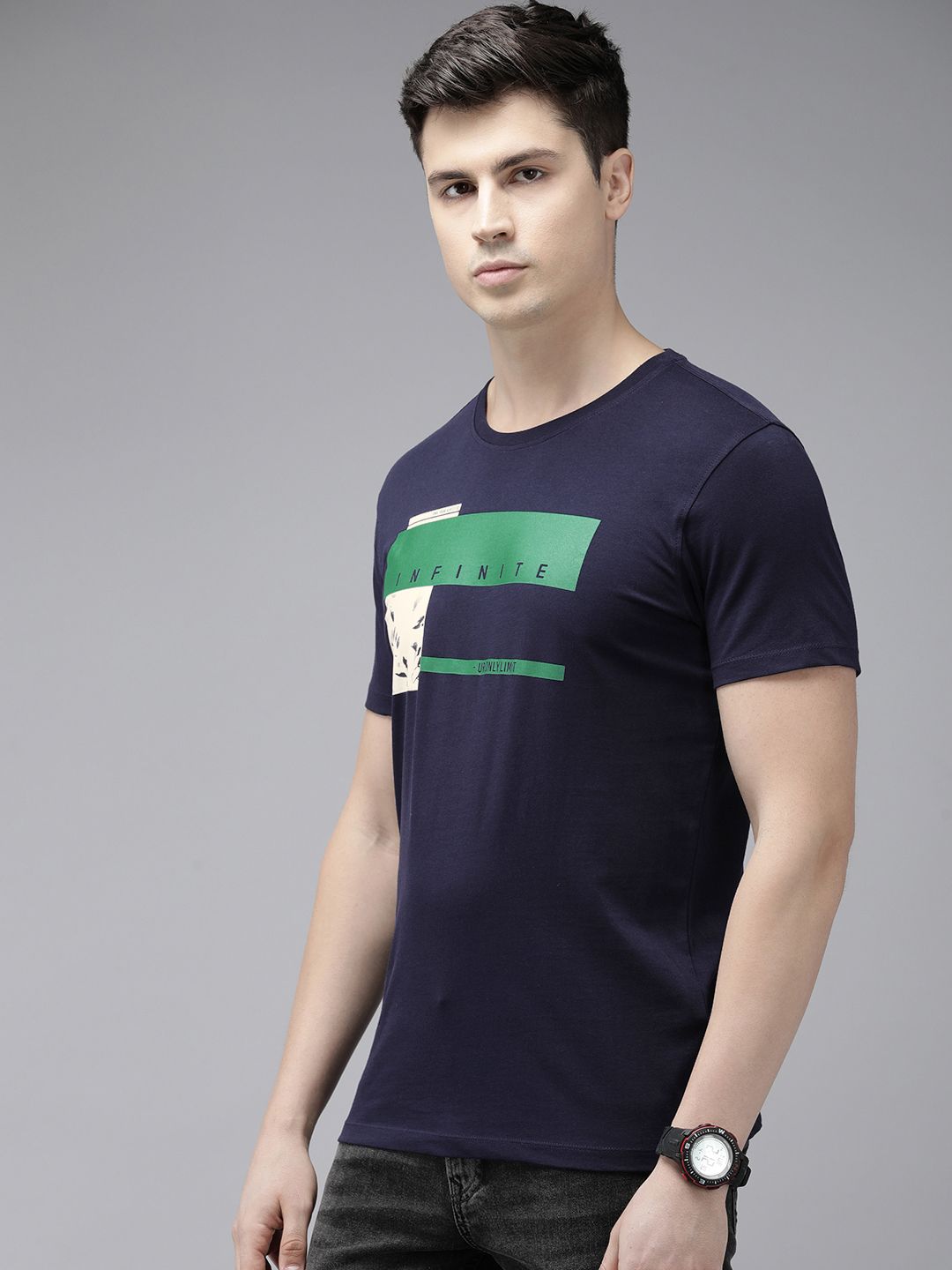 SPYKAR Printed Pure Cotton Slim Fit T-shirt