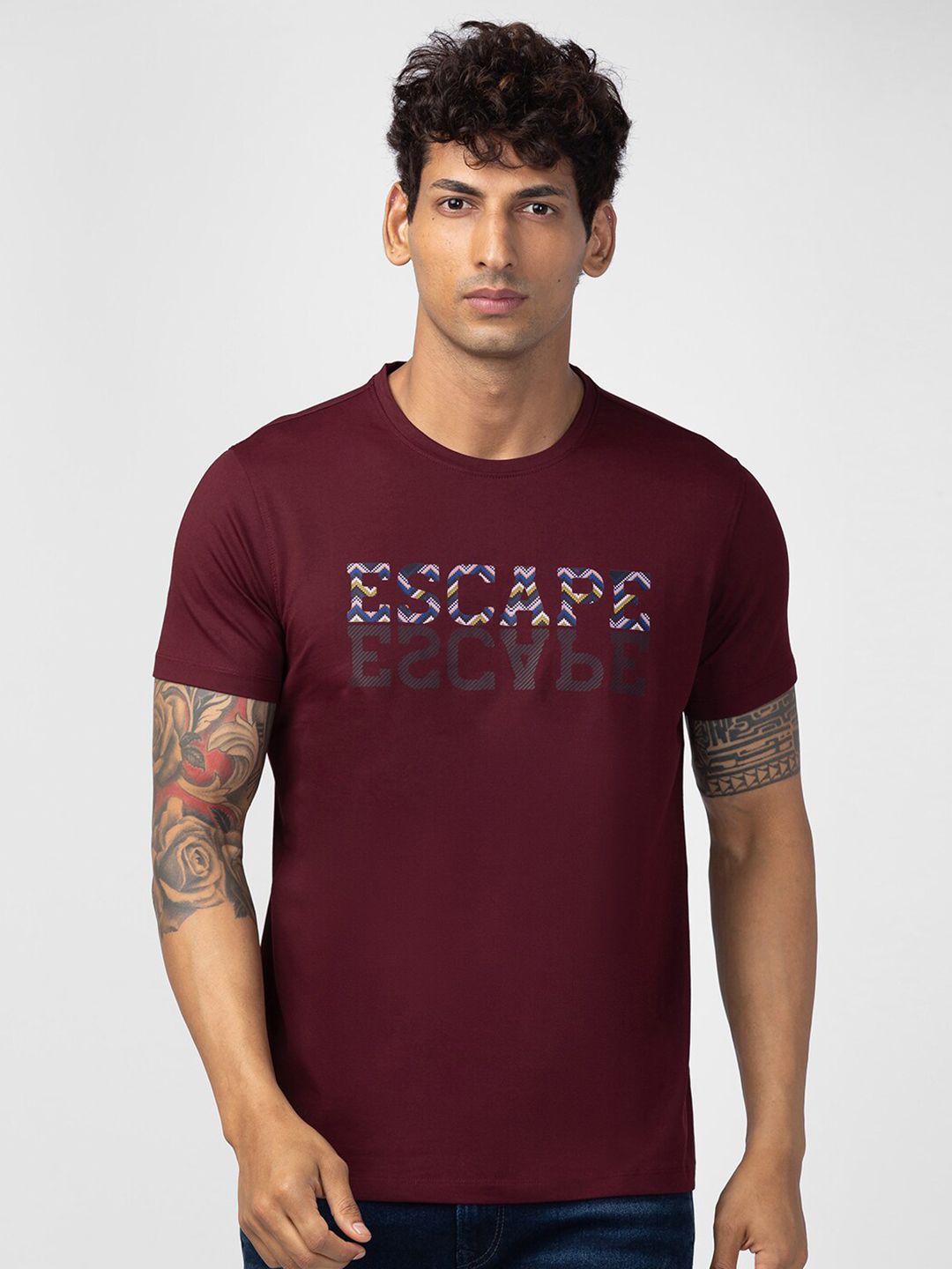 SPYKAR Men Typography Printed Slim Fit Cotton T-shirt