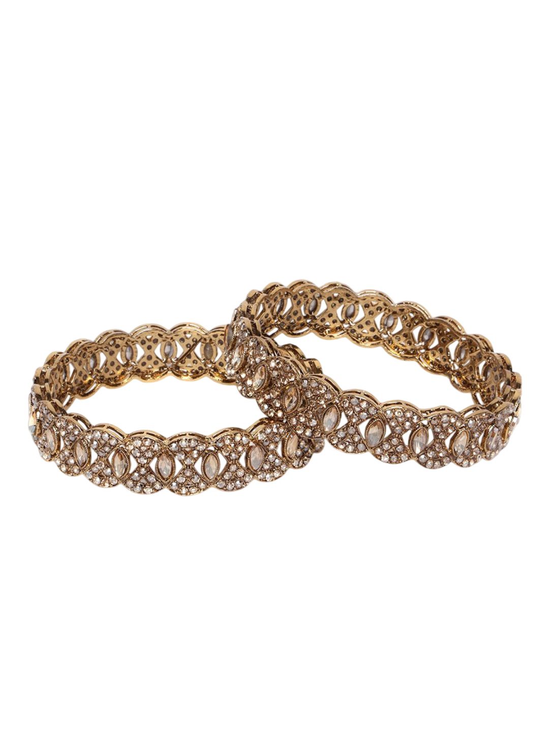 PANASH Set Of 2 Gold-Plated American Diamond-Studded Bangles