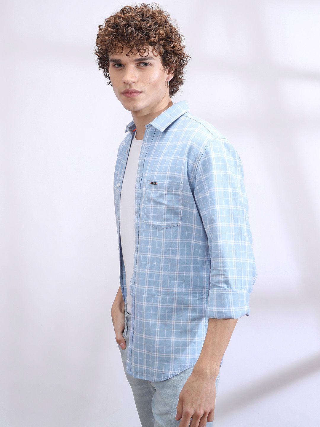 The Indian Garage Co Men Blue & White Slim Fit Checked Casual Shirt