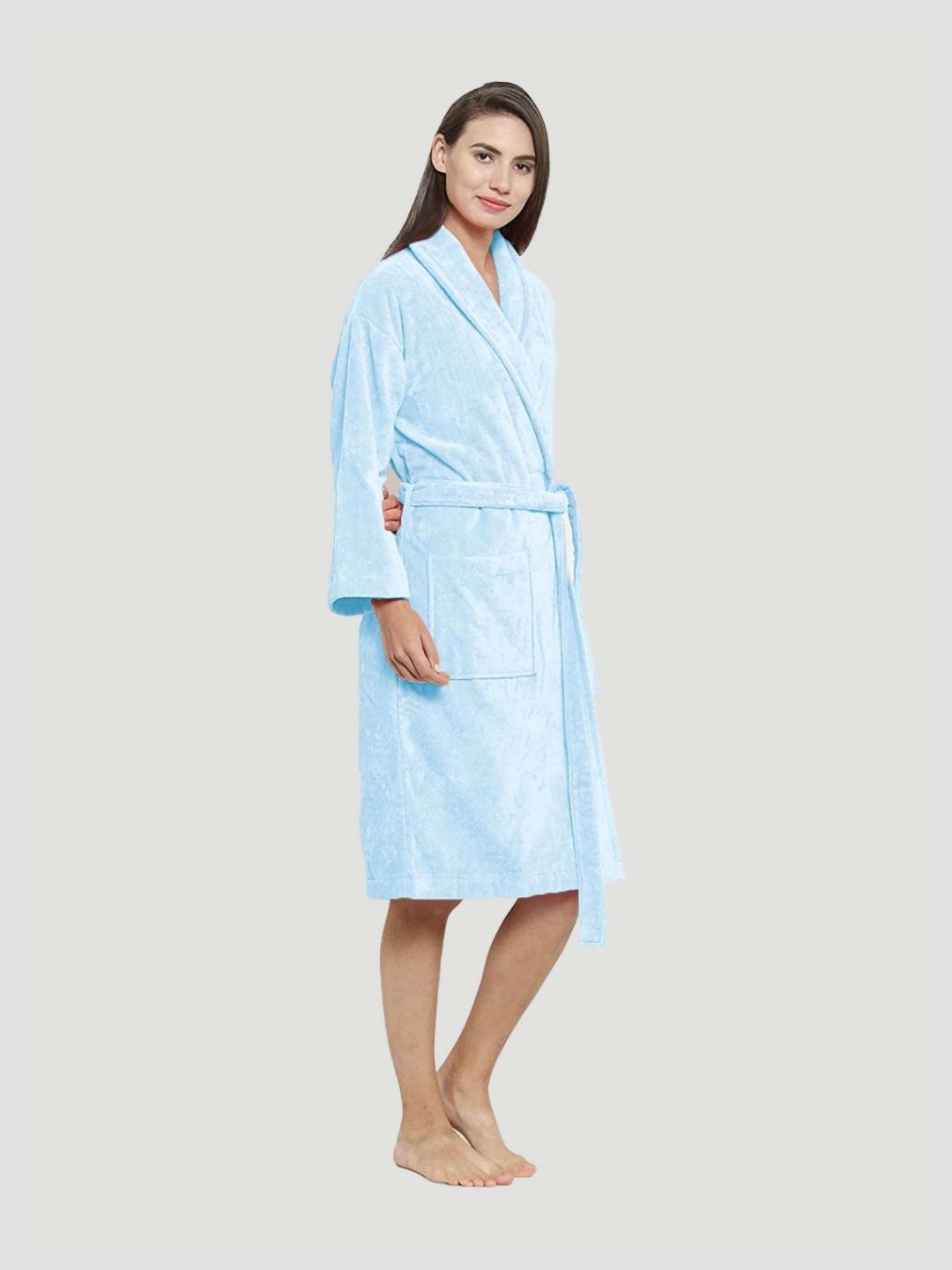 MYTRIDENT Blue Women 350 GSM Pure Cotton Bath Robe
