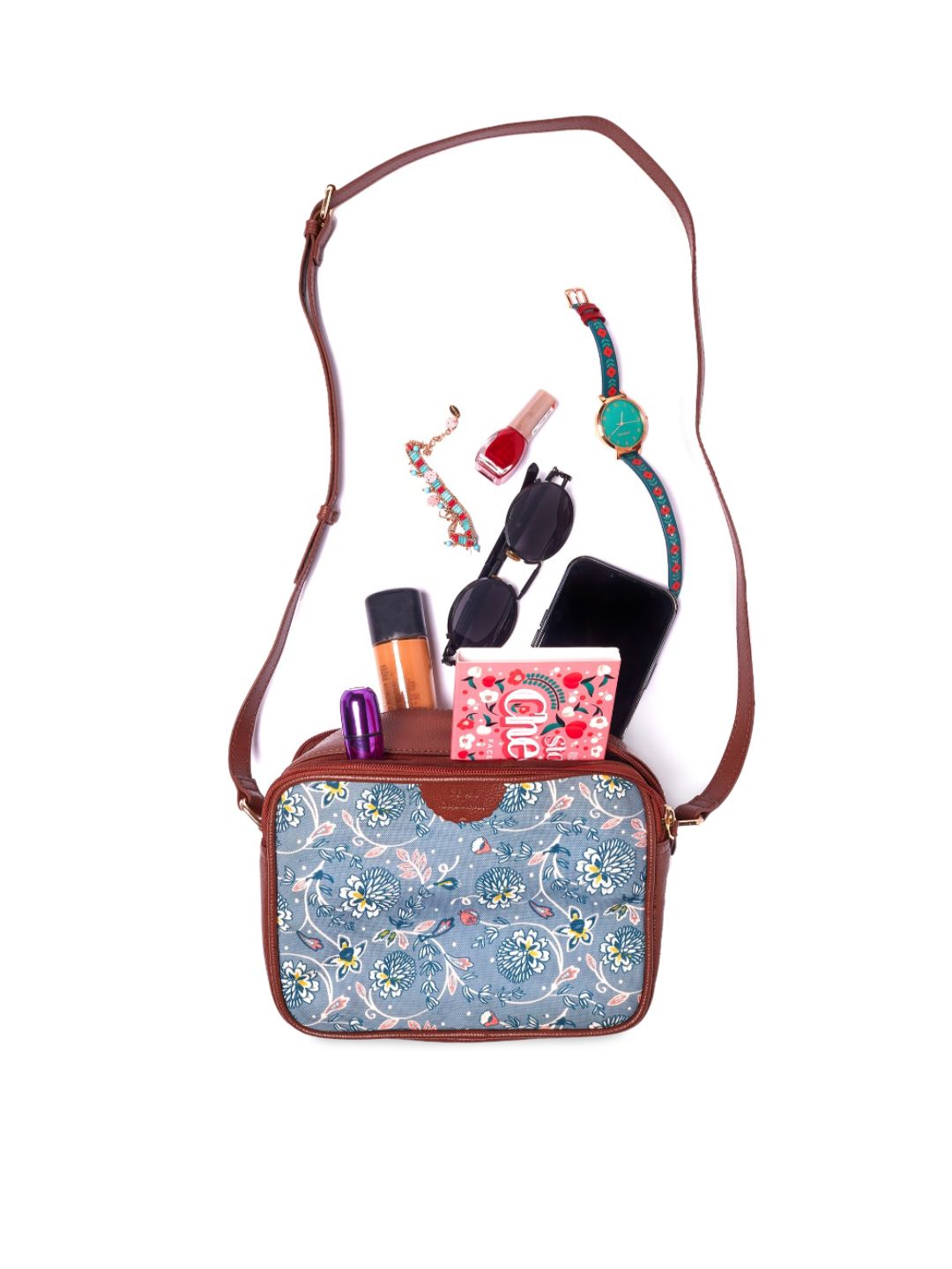 TEAL BY CHUMBAK Floral Printed Structured Sling Bag