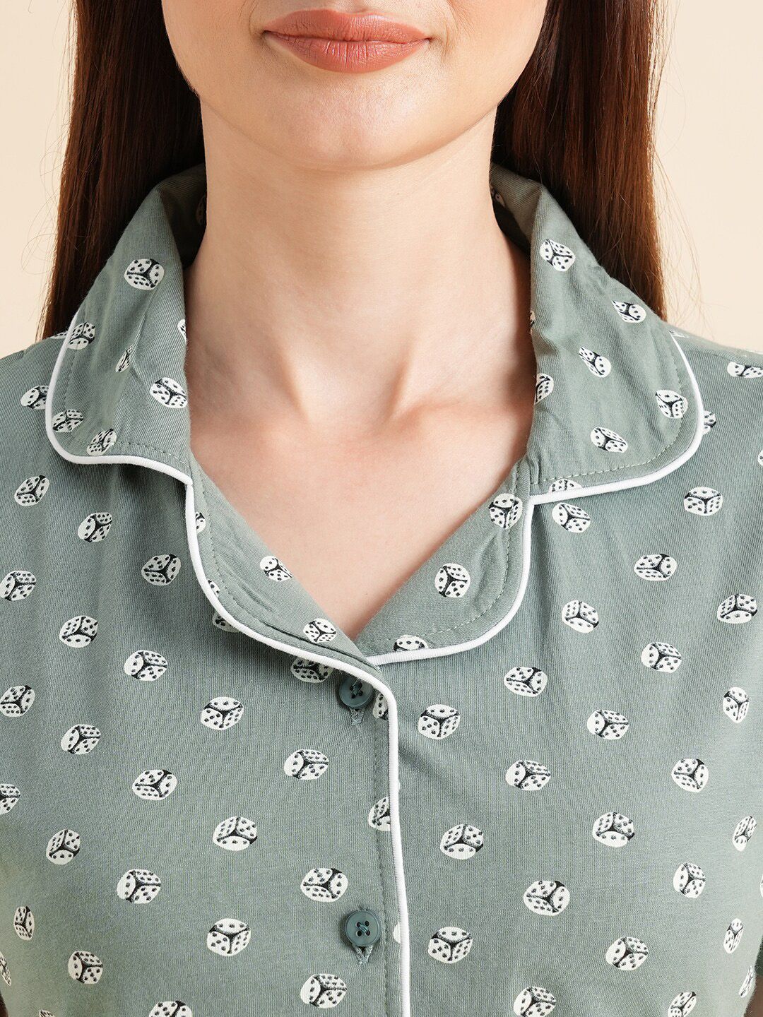 Sweet Dreams Green & White Conversational Printed Pure Cotton Night Suits