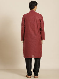 SOJANYA Men Maroon Cotton Self-Striped Straight Kurta