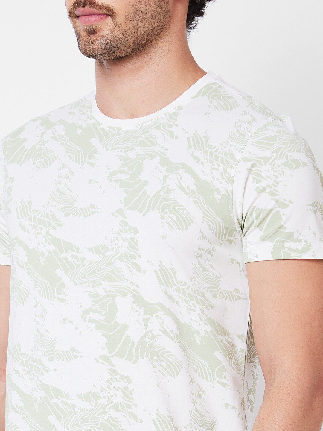 SPYKAR Abstract Printed Round Neck Cotton Slim Fit T-shirt