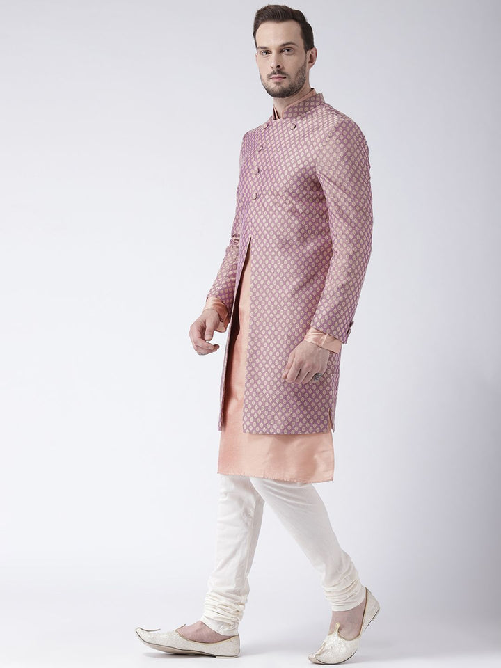 KISAH Men Peach-colored & Off-White Indowestern Sherwani Set