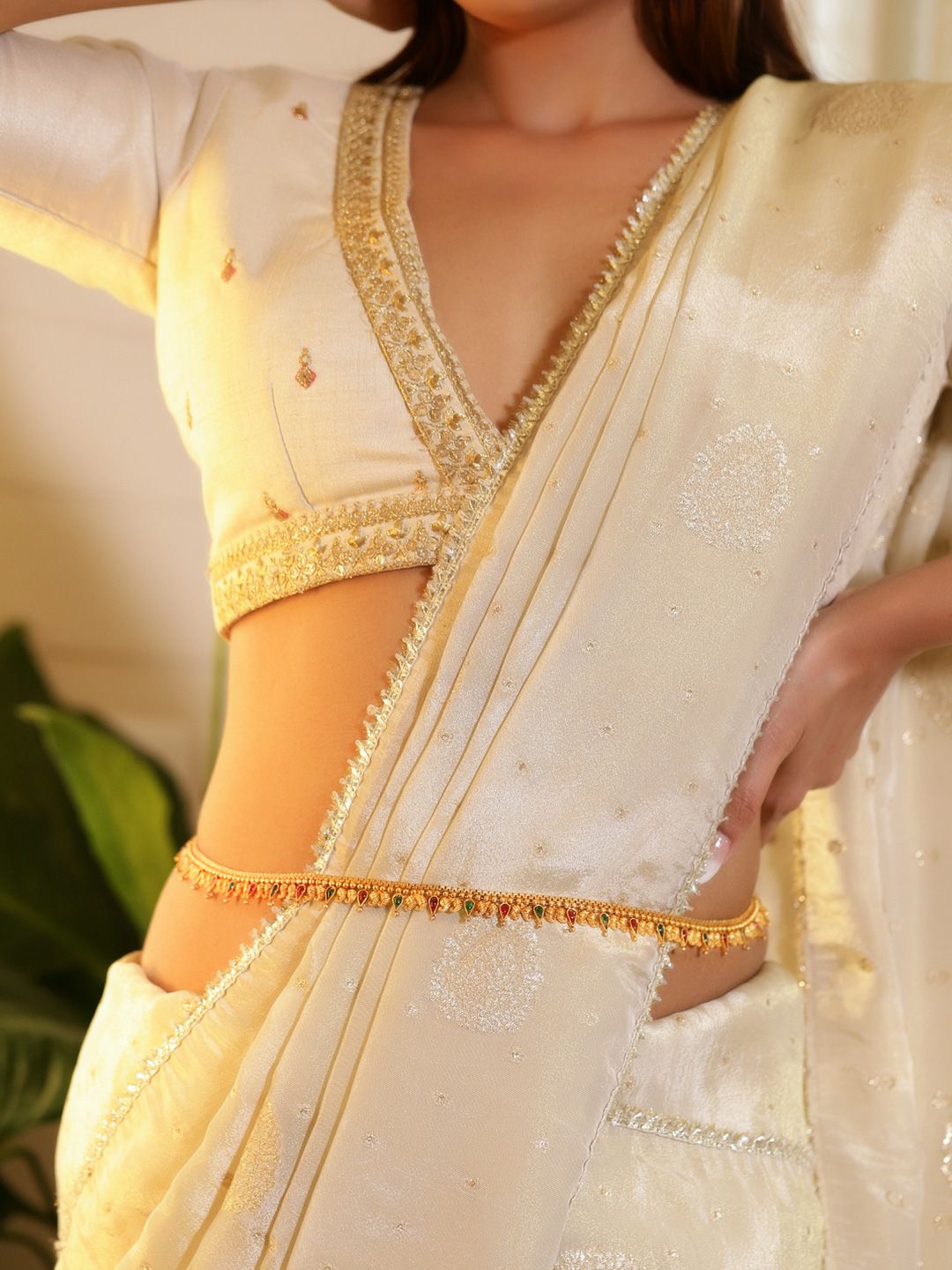 Rubans 22K Gold-Plated Ruby & Emerald Stones Studded Traditional Waist Chain Kamarbandh