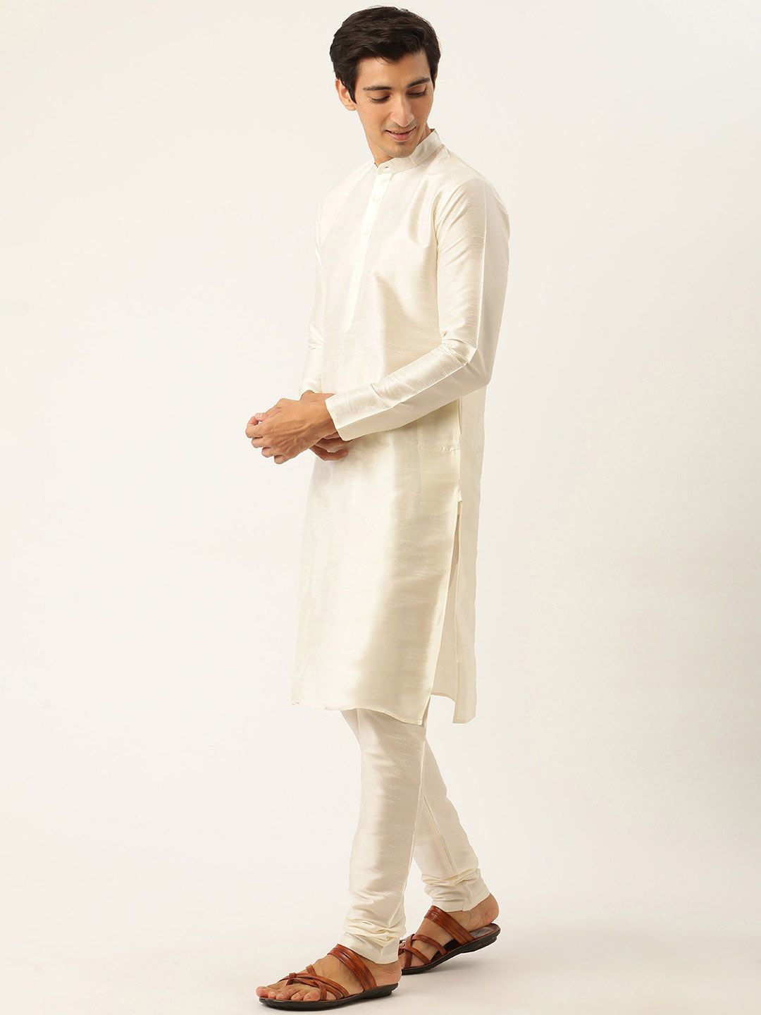 SOJANYA Mandatin Collar Straight Kurta with Churidar With Woven Design Nehru Jacket