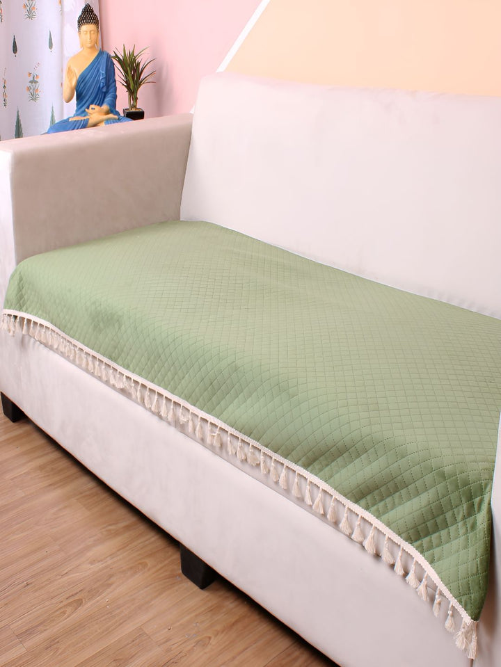 STITCHNEST Olive Green & Beige Self Design 1 Seater Sofa Cover