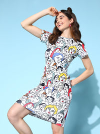 Berrylush White & Black Graphic Print Bodycon Dress