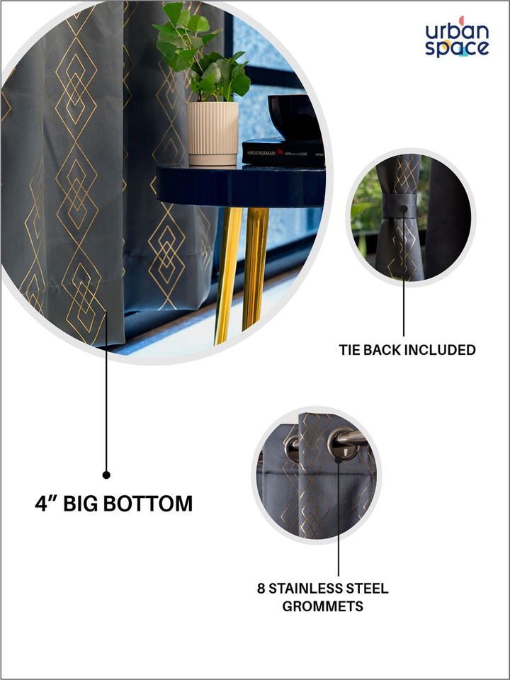 URBAN SPACE Grey & Gold-Toned Geometric Printed Black Out Long Door Curtain
