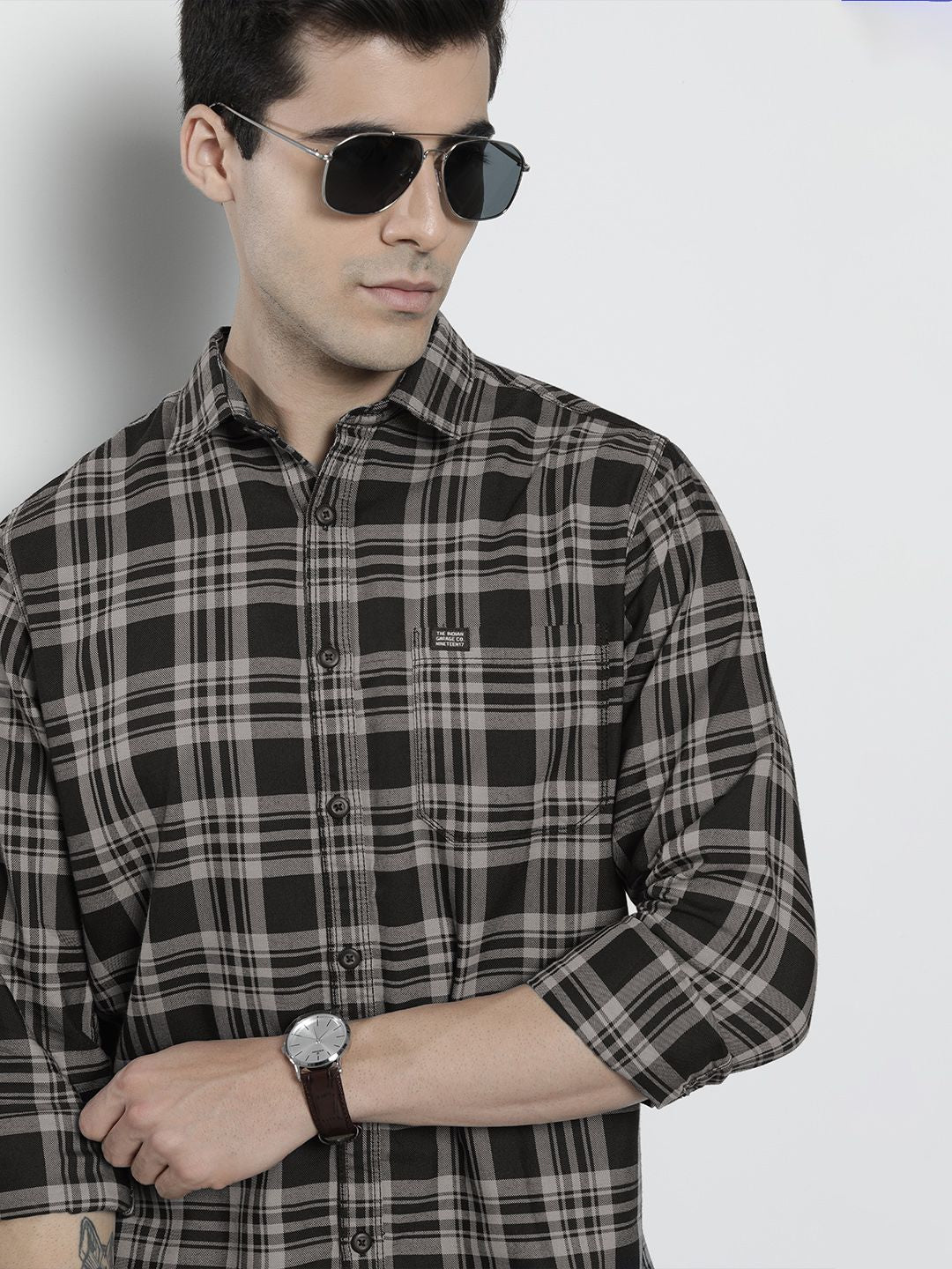 The Indian Garage Co Men Black Classic Checked Casual Shirt