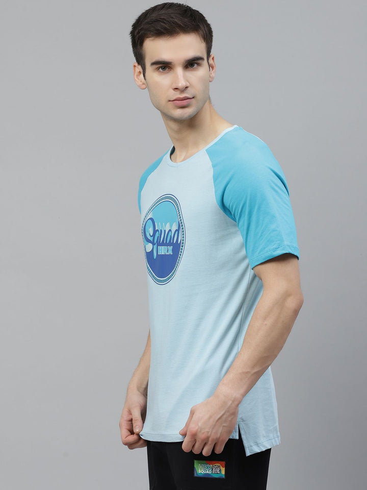 HRX By Hrithik Roshan Men Crystal Blue Cotton Printed Bio-Wash Lifestyle Pure Cotton T-shirt