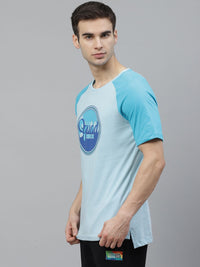 HRX By Hrithik Roshan Men Crystal Blue Cotton Printed Bio-Wash Lifestyle Pure Cotton T-shirt