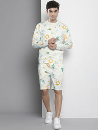 The Indian Garage Co Men Off-White Printed Sweatshirt & Shorts Set