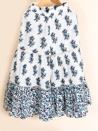 pspeaches Girls Blue Printed Pleated Pure Cotton Kurta with Sharara & Dupatta