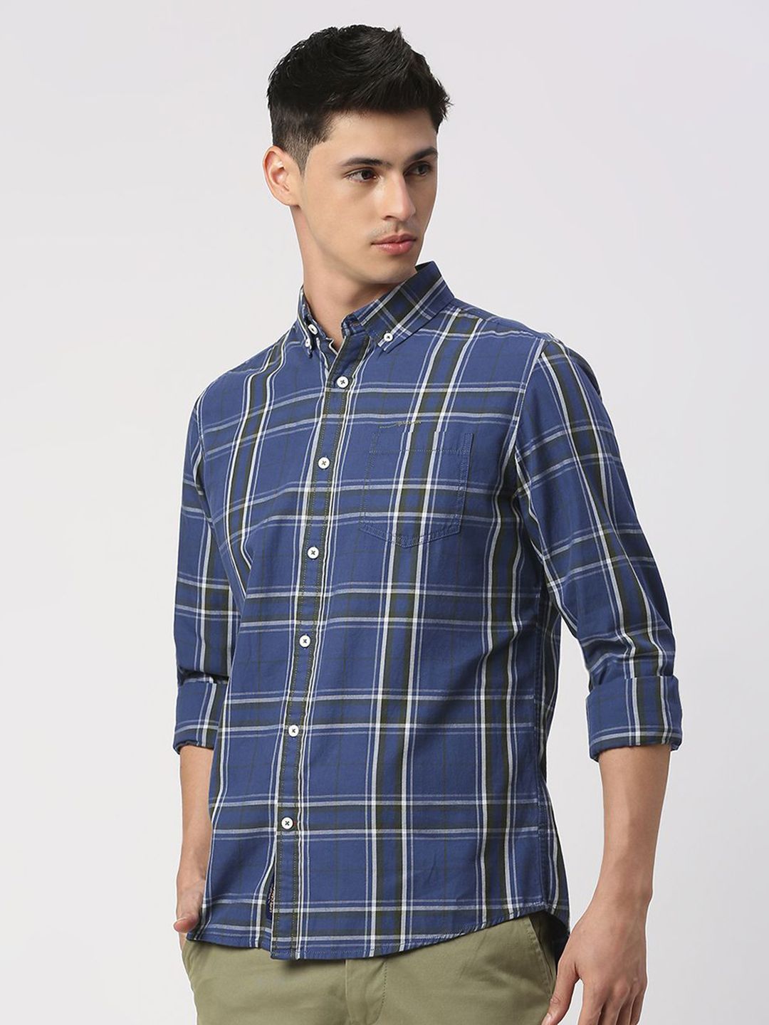 Being Human Men Slim Fit Button-Down Collar Opaque Checked Casual Shirt