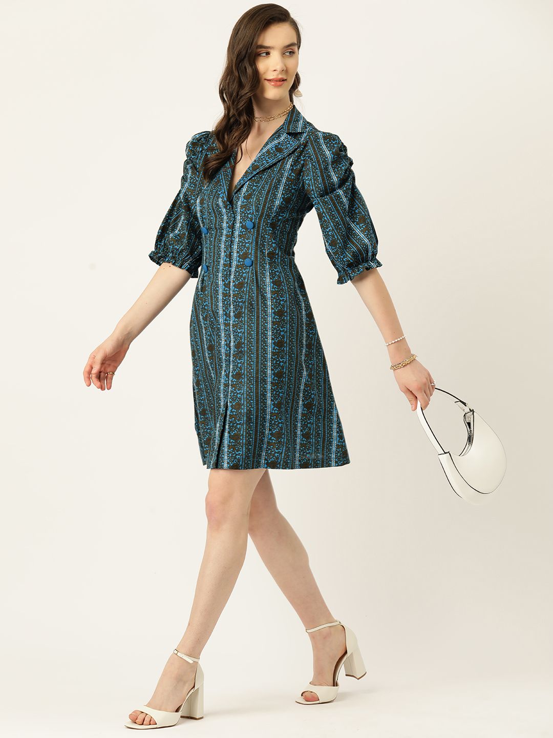 Antheaa Floral Print Puff Sleeve A-Line Dress