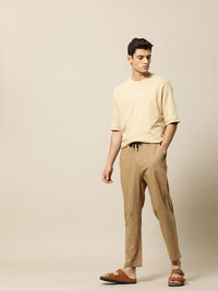 Mr Bowerbird Men Khaki Liberal Fit Cotton Linen Trousers