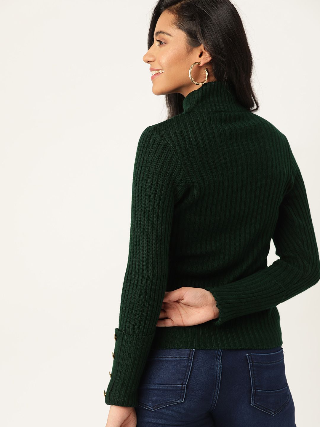DressBerry Women Green Ribbed Pullover