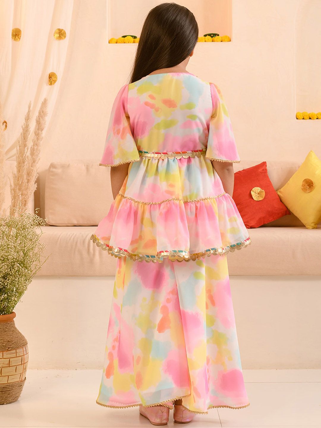 pspeaches Girls Abstract Printed Sequinned Regular A-Line Kurta & Sharara