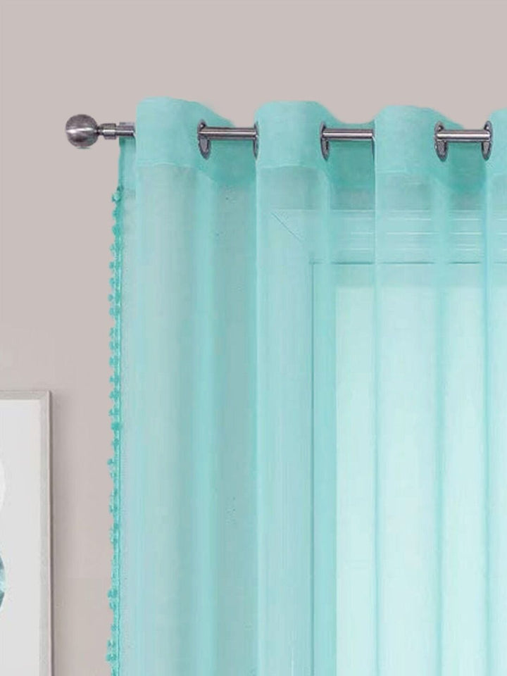 URBAN SPACE Blue 2 Pieces Linen Sheer Long Door Curtains
