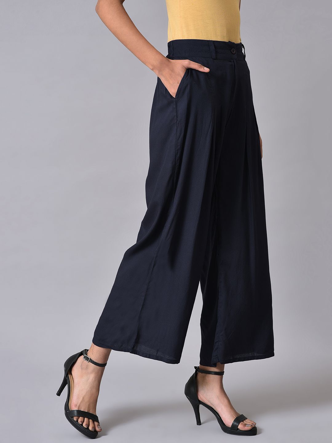 W Women Navy Palazzo Trousers