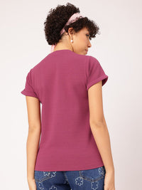 DressBerry Soft Girl Textured Turn-Up Sleeve Top
