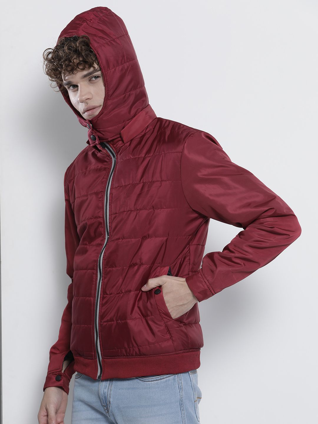 The Indian Garage Co Men Slim Fit Puffer Jacket with Detachable Hood