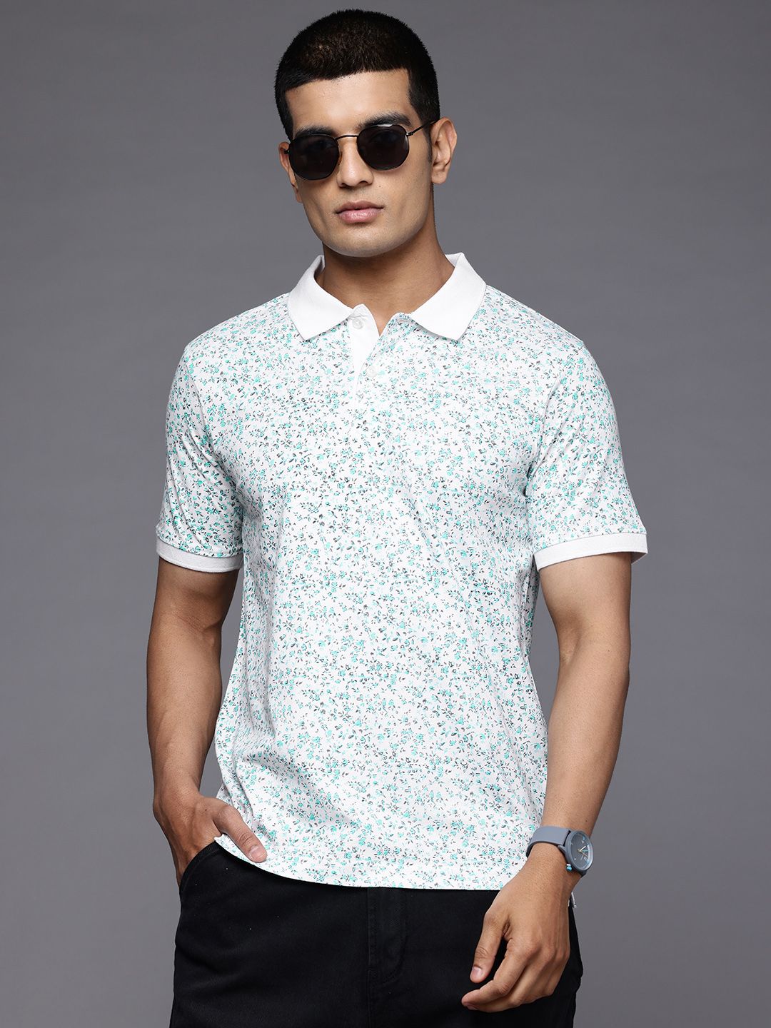 Raymond Printed Polo Collar Pure Cotton Slim Fit T-shirt