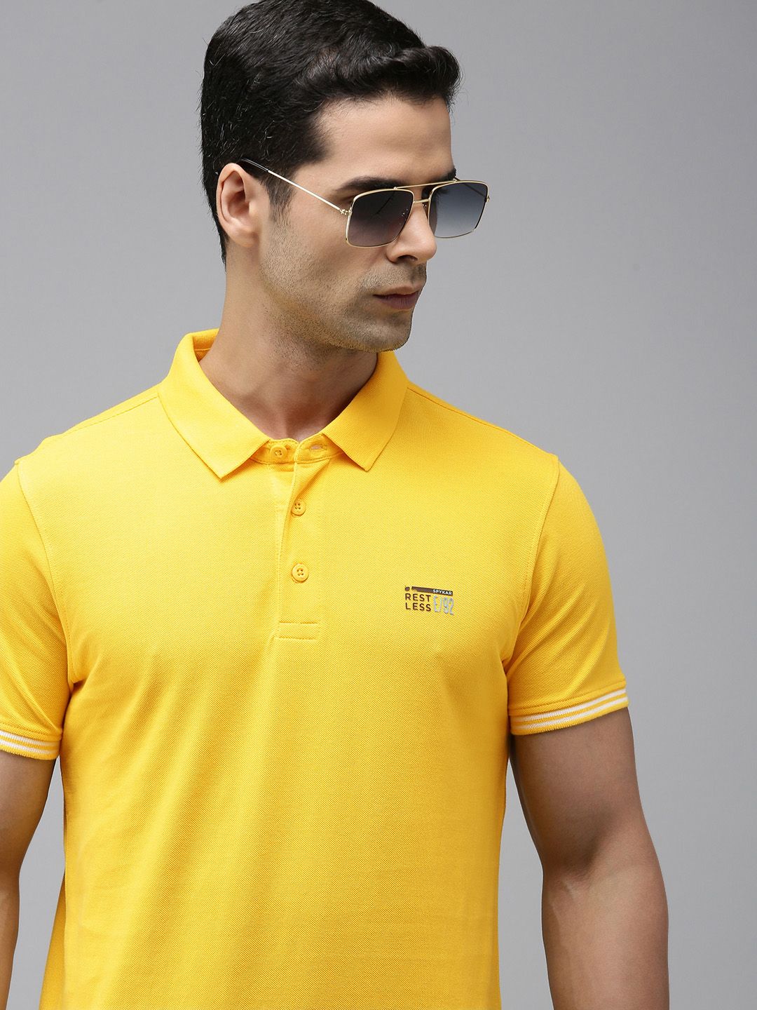 SPYKAR Men Pure Cotton Polo Collar Slim Fit T-shirt