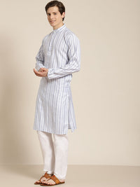 SOJANYA Men Blue Pure Cotton Striped Kurta