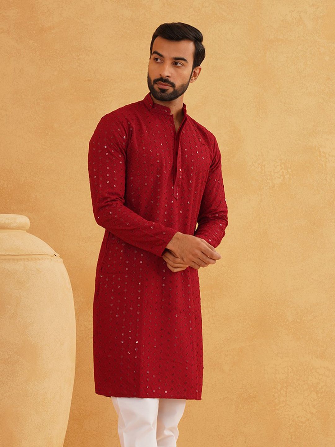 SOJANYA Ethnic Motif Embroidered Sequined Pure Cotton Kurta