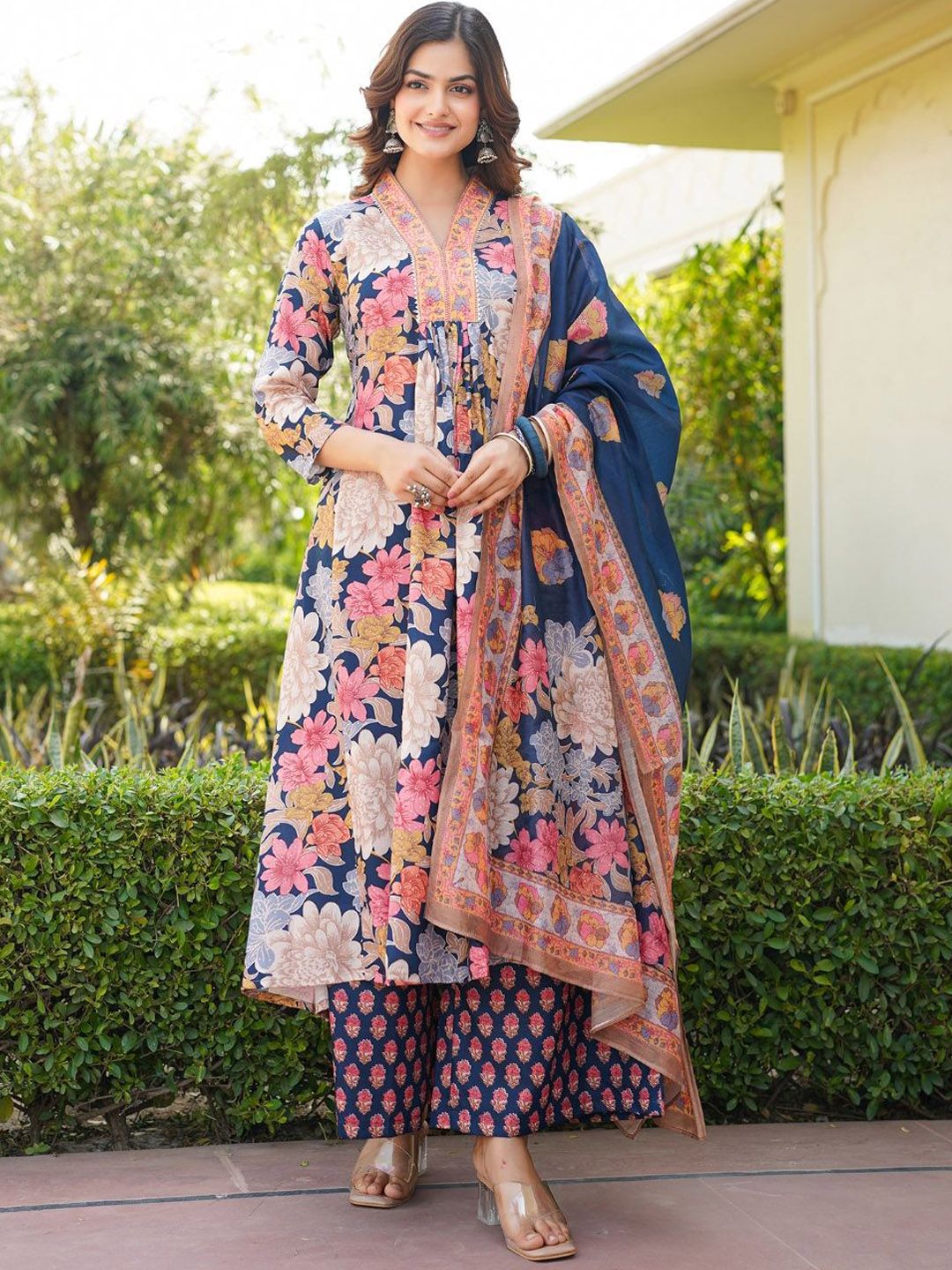 KALINI Women Floral Printed Kurta with Palazzos & Dupatta