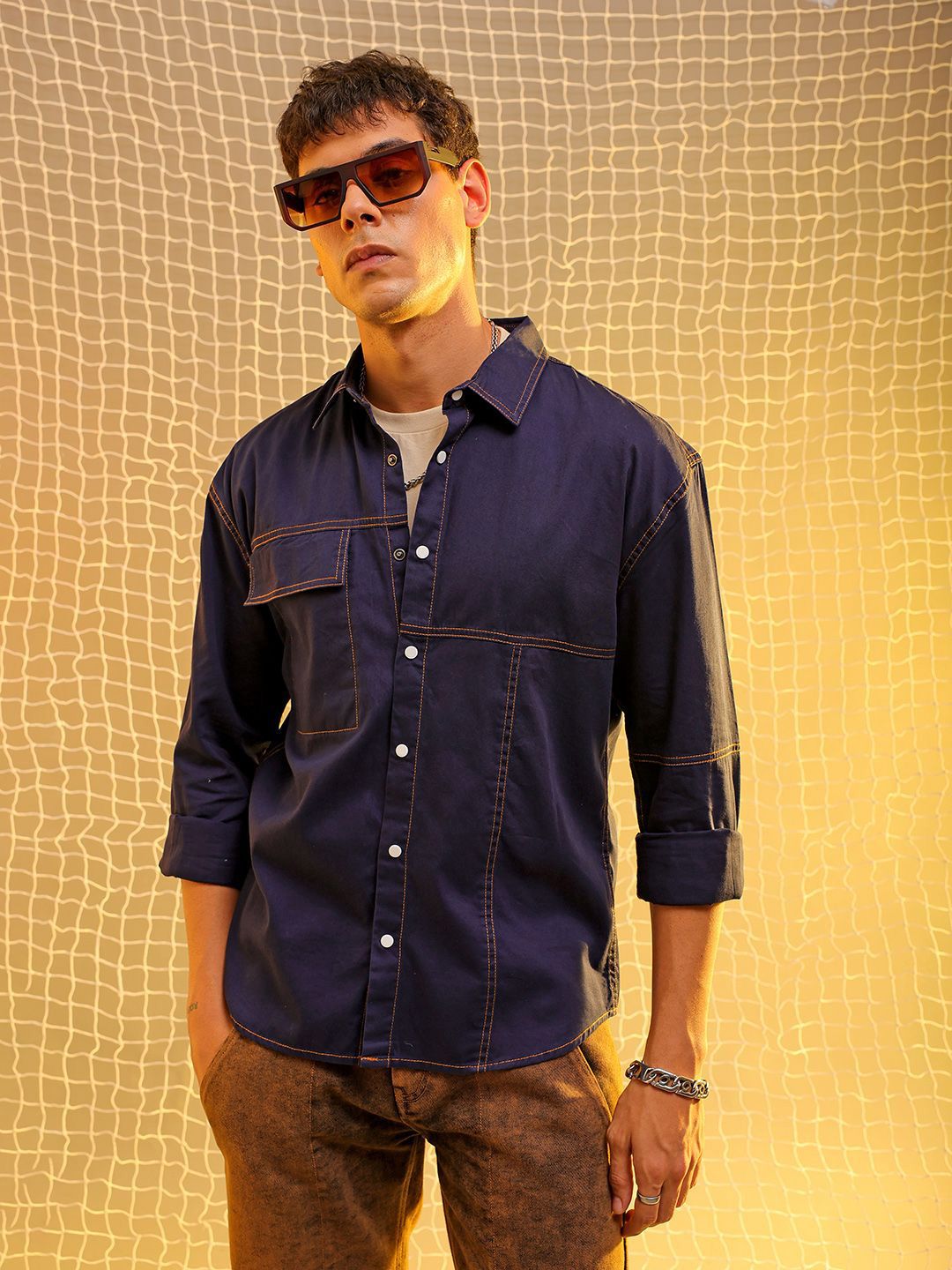 The Indian Garage Co Spread Collar Long Sleeves Cotton Casual Shirt