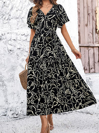 all about you Black Abstract Printed V-Neck Maxi Dresss