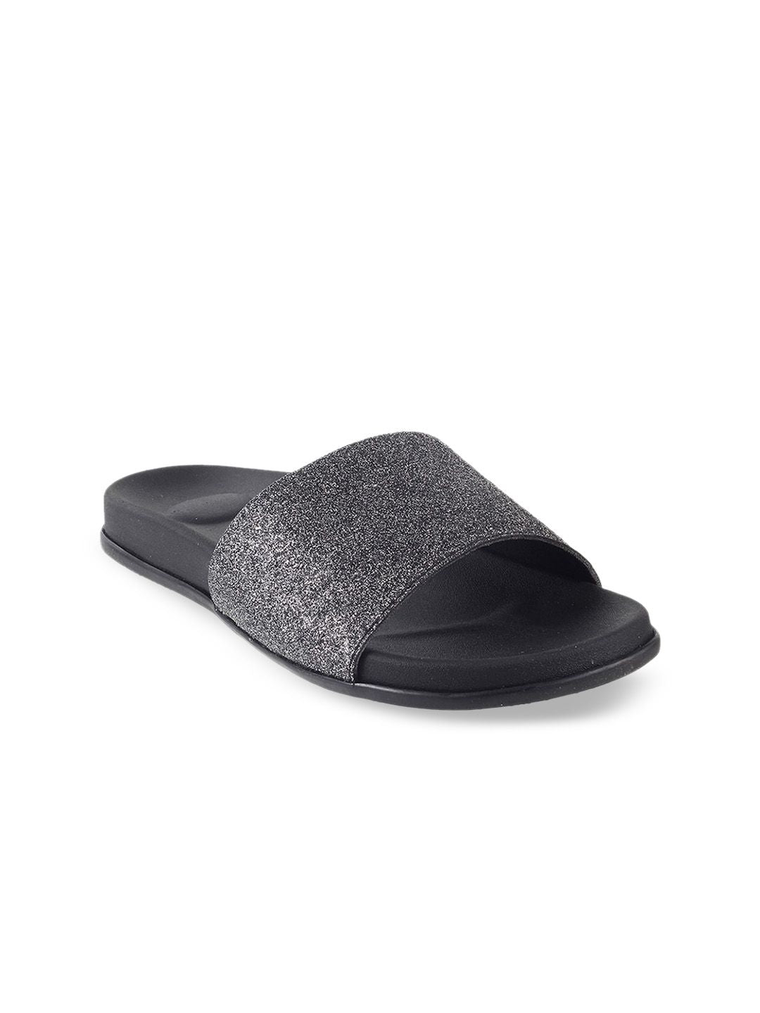 Metro Women Gunmetal-Toned Shimmer Open Toe Flats