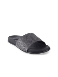 Metro Women Gunmetal-Toned Shimmer Open Toe Flats