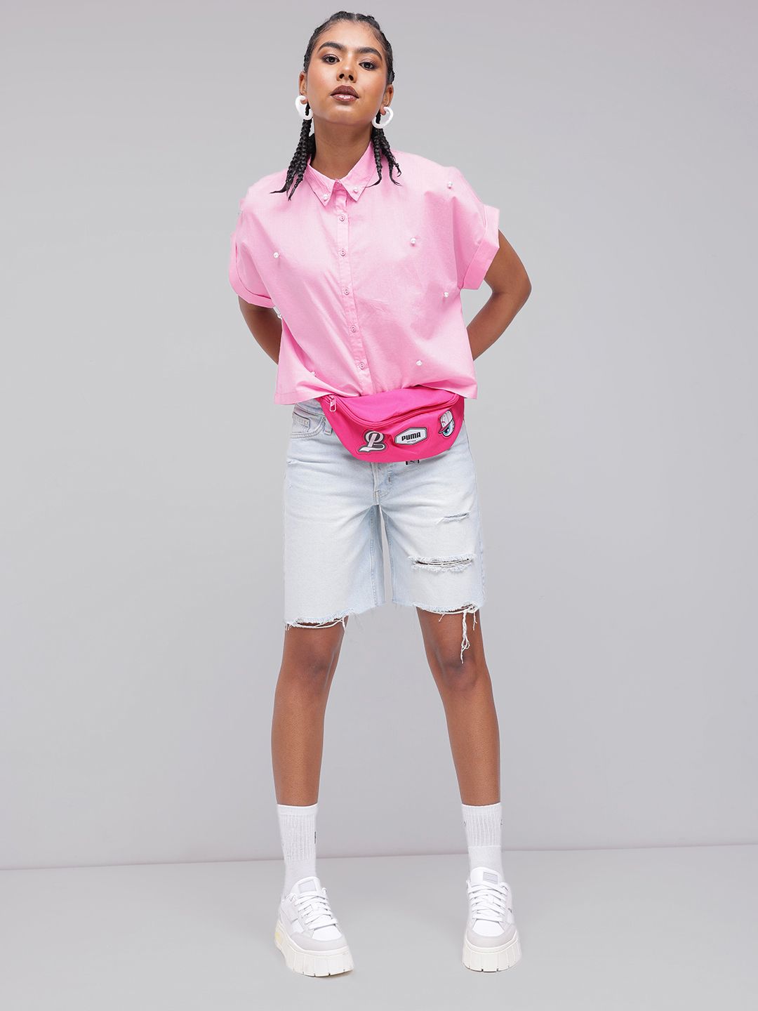 DressBerry Blowzy Pearl Detail Extended Sleeves Shirt
