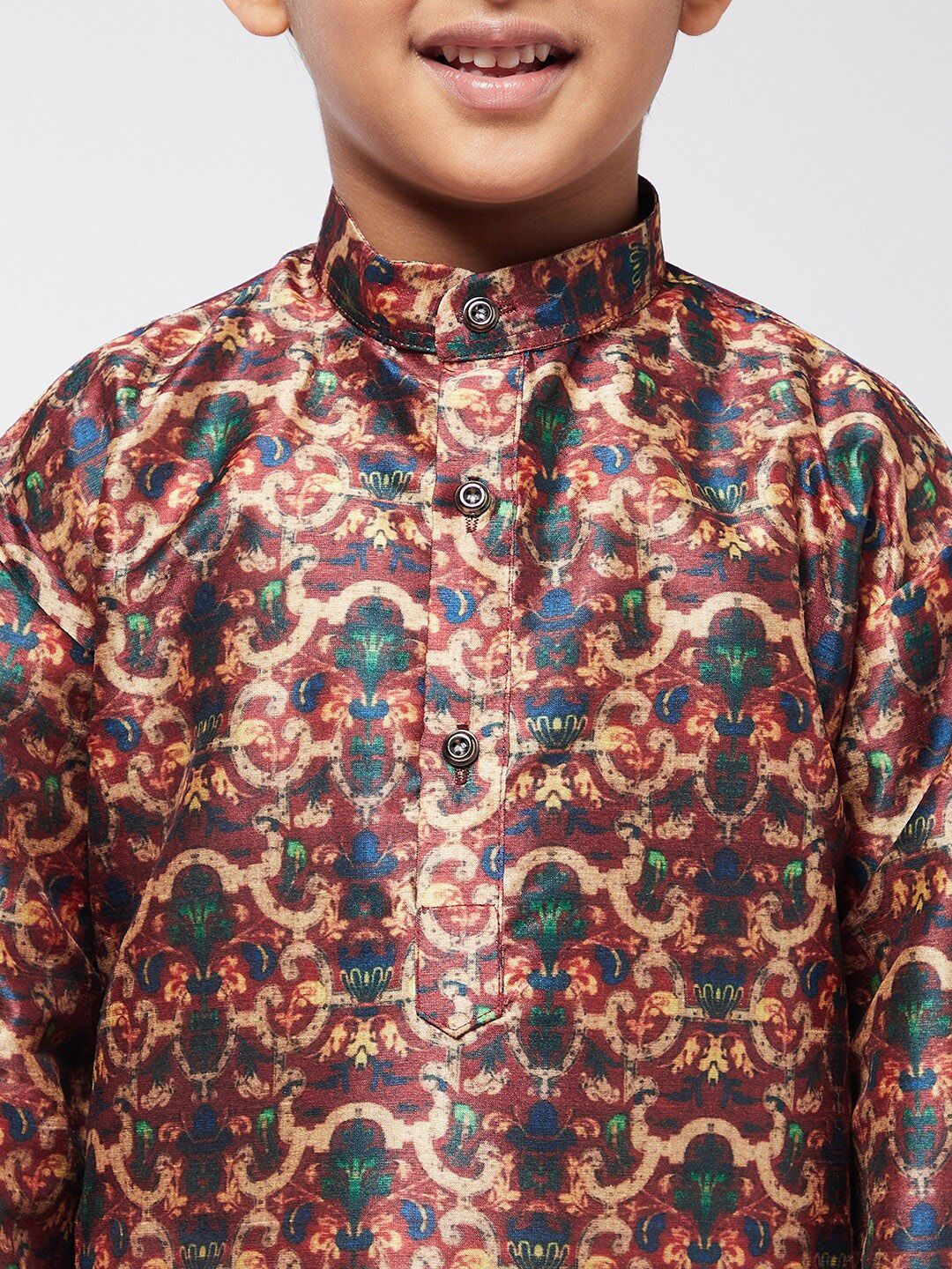 SOJANYA Boys Maroon Ethnic Motifs Printed Kurta
