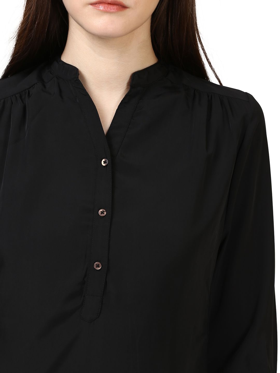 Park Avenue Women Black Solid Shirt Style Top