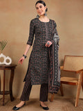 KALINI Floral Printed Regular Thread Work Kurta With Trousers & Dupatta