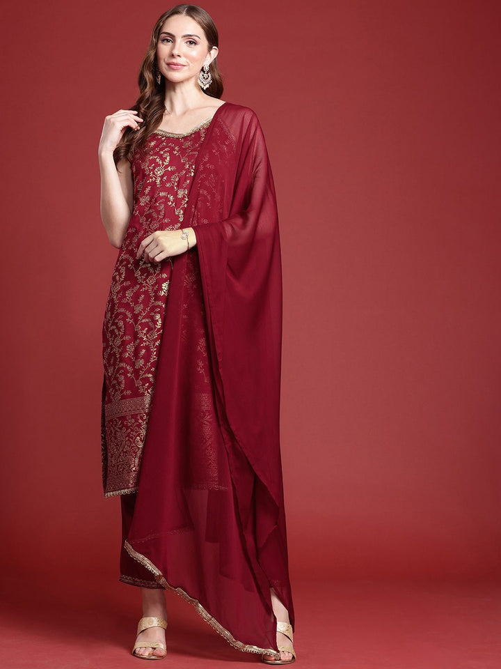 Anouk Indie Floral Printed Shoulder Straps Kurta With Trousers & With Dupatta