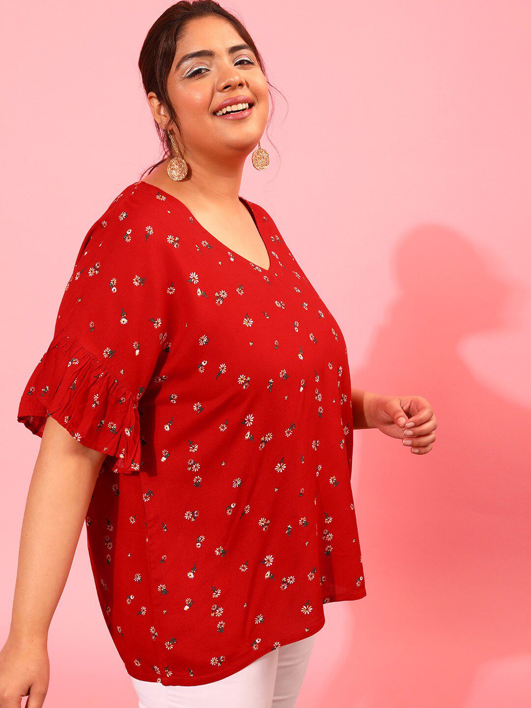 CURVY STREET Floral Printed Bell Sleeves Top