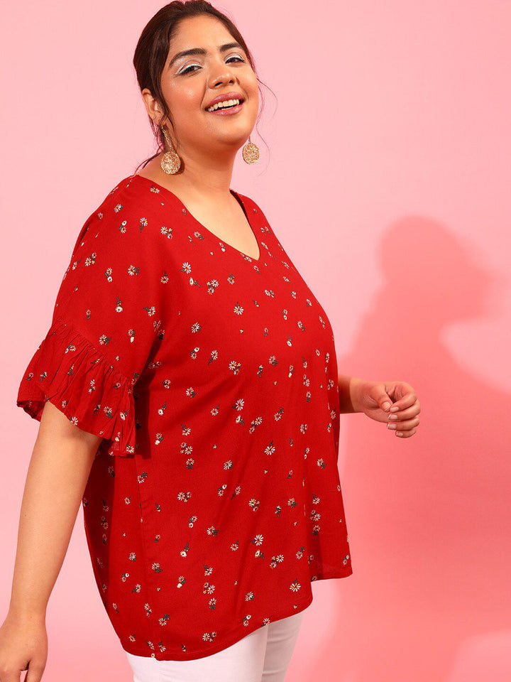 CURVY STREET Floral Printed Bell Sleeves Top