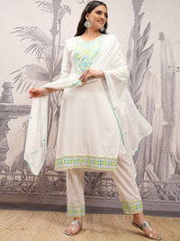 Vishudh Floral Embroidered Regular Thread Work Pure Cotton Kurta with Trousers & Dupatta