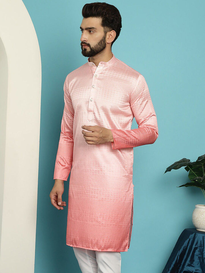 SOJANYA Ethnic Motifs Woven Design Jacquard Mandarin Collar Straight Kurta